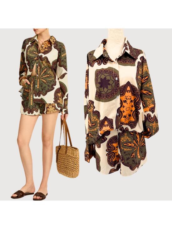 Commense Tops - Commense Matching Set Button Down Shirt Shorts L NWT